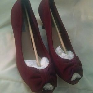 burgundy suede peeptoe pumps